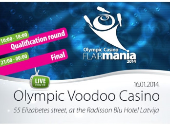Skaties tiešraidē: Rīgā notiek Pasaules labāko flair bārmeņu sacensības Olympic Casino Flairmania 2014