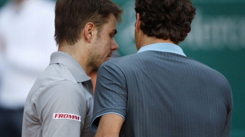 Staņislass Vavrinka un Rodžers Federers
Foto: AFP