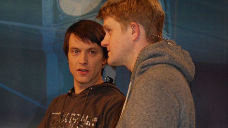 Raidījuma vadītāji Uģis Joksts un Dāvids Ernštreits 
Foto: LTV Sports