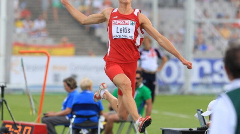 Jānis Leitis sev uzmanību ārpus Latvijas pievērsa un daudziem zināms arī Latvijā kļuva tieši pēc uzvaras Eiropas U23 čempionātā tāllēkšanā 2009. gadā. 
Foto: Romāns Kokšarovs, Sporta Avīze