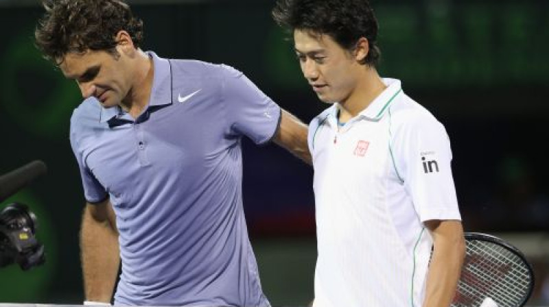 Rodžers Federers un Kei Nišikori
Foto: AFP/Scanpix