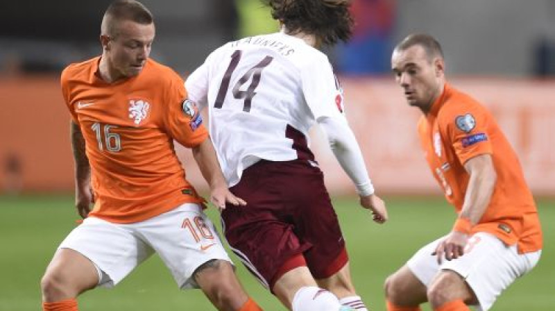 Jānis Ikaunieks mačā pret Nīderlandi
Foto: AFP/Scanpix