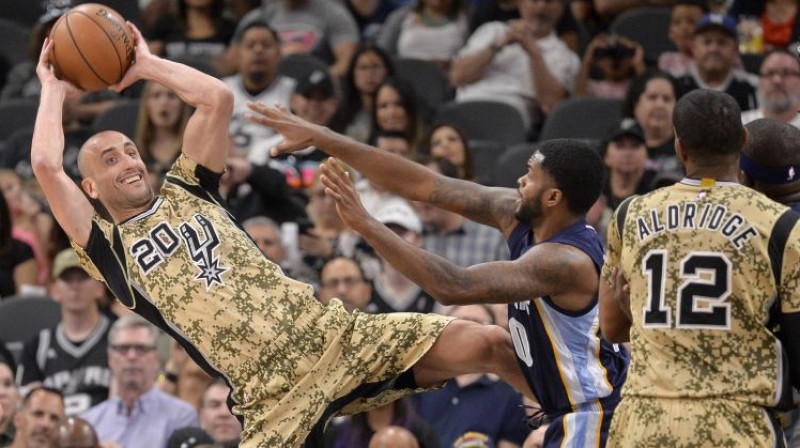 Manu Džinobili un Lamarkuss Oldridžs "Spurs" sastāvā
Foto: AP/Scanpix