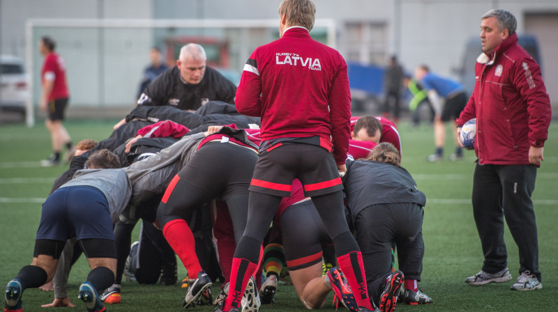 Latvijas regbija izlase ceturtdien valstsvienības treniņā.
Foto: Zigismunds Zālmanis (LRF)