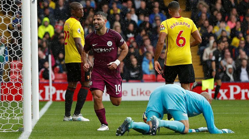 ''Watford'' šodien bija bezspēcīga pret Mančestras ''City'' jaudīgo uzbrukumu
Foto: Reuters/Scanpix