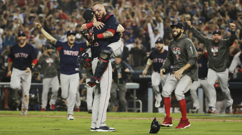 Bostonas "Red Sox" 2018. gada sezonas triumfa brīdī.
Foto: USA Today/Scanpix