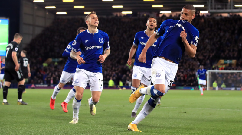 Liverpūles "Everton" futbolisti svin vārtu guvumu. Foto: PA Wire/PA Images/Scanpix