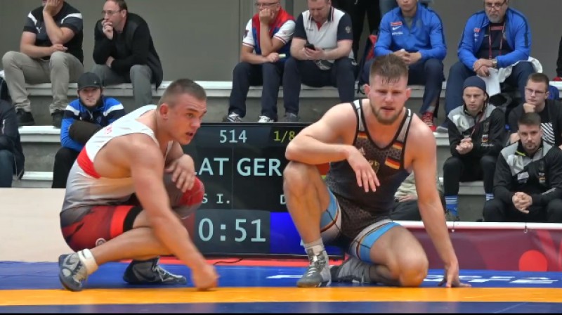 Ivars Samušonoks (Latvija) un Johaness Demls (Vācija). Foto: United World Wrestling