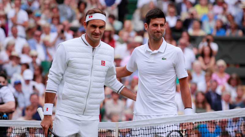 Rodžers Federers un Novaks Džokovičs. Foto: Reuters/Scanpix