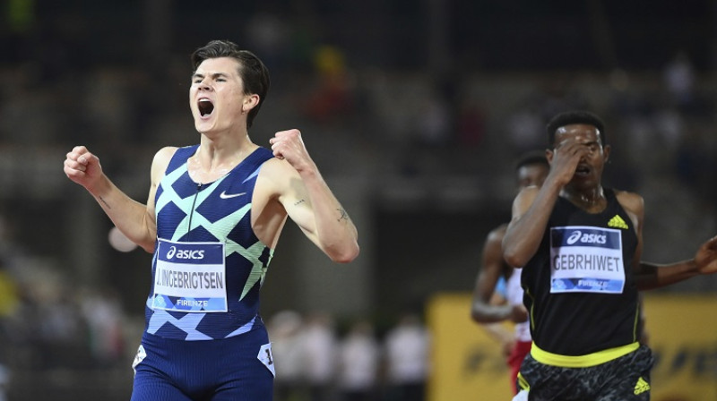 Jakobs Ingebrigtsens finišē pirmais 5000m Dimanta līgas posmā Florencē. Foto: Scanpix/AP.