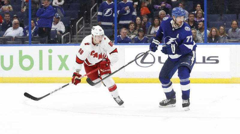 Martins Nečass cīņā ar Viktoru Hedmanu. Foto: USA Today Sports/Scanpix