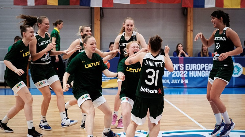 Lietuvietes priecājas par uzvaru. Foto: FIBA