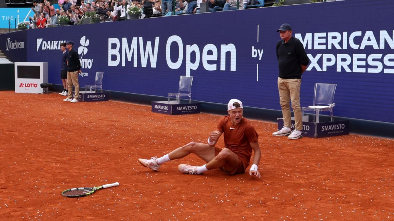 Holgers Rūne pēc izšķirošā punkta Minhenes turnīra finālā. Foto: BMW Open by American Express