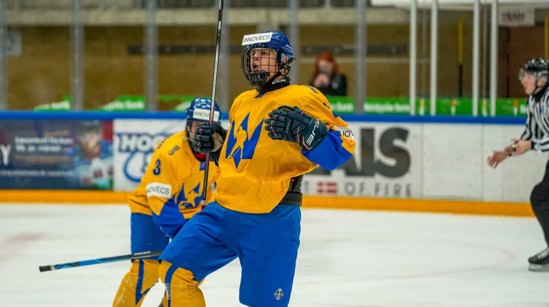Ukrainas U18 valstsvienības hokejists. Foto: Ishockeylandsholdene