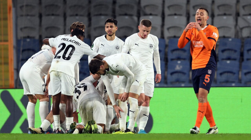 Mirklis pēc Hinčesti "Petrocub" futbolistu vārtu guvuma pret Stambulas "Başakşehir". Foto: Murad Sezer/Reuters/Scanpix