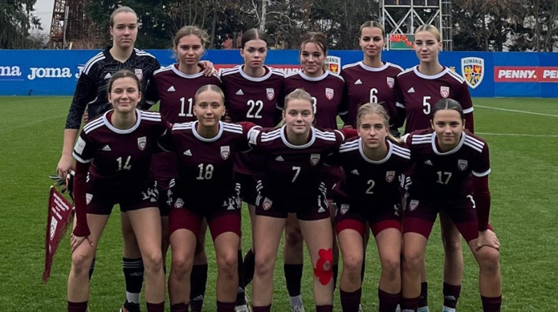 Latvijas U19 valstsvienības futbolistes. Foto: LFF