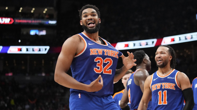 Ņujorkas "Knicks" vilcējspēki: Karls Entonijs Taunss (Nr. 32) un Džeilens Bransons (Nr. 11).
Foto: John E. Sokolowski/USA Today Sports/Scanpix