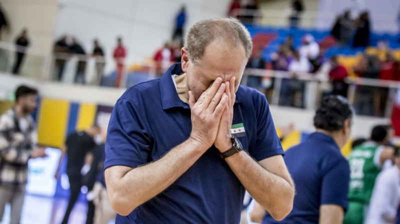 Sīrijas valstsvienības galvenais treneris Džamils Haitams pēc kvalificēšanās Āzijas kausa finālturnīram. Foto: FIBA