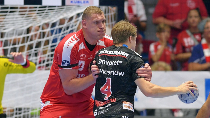 Dainis Krištopāns aizsardzībā. Foto: Roland Sippe/Eibner-Pressefoto/Scanpix