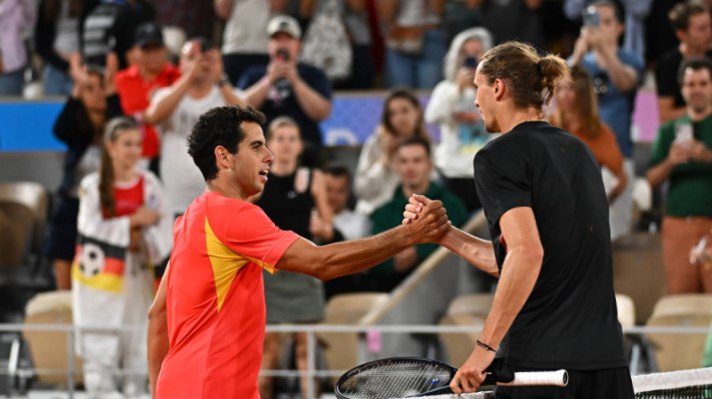 Haume Munars un Aleksandrs Zverevs. Foto: Davis Cup