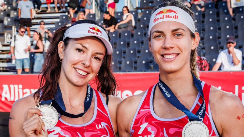 Anastasija Samoilova un Tīna Graudiņa. Foto: Beach Volleyball World﻿