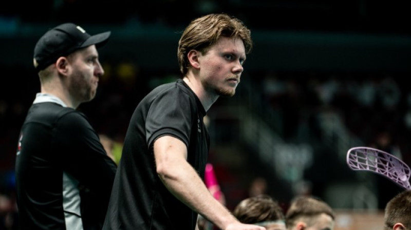 Mikus Edvards Ķikuts pārbaudes spēlē atzīmējās ar četriem vārtu guvumiem, foto: Jānis Lārmanis, Floorball.lv