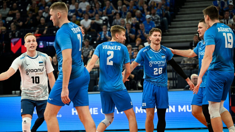 Igaunijas valstsvienības volejbolisti. Foto: Emmi Korhonen/Lehtikuva/SIPA/Scanpix
