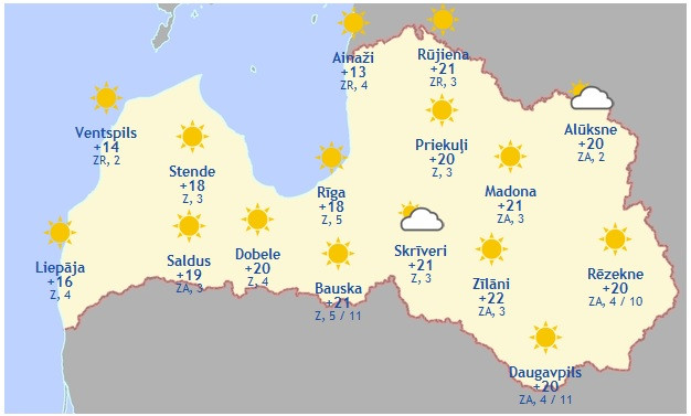 Laika prognoze šodienai - 6. maijam