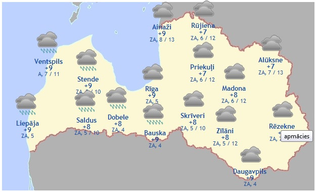 Laika prognoze šodienai - 9. oktobrim