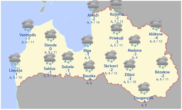 Laika prognoze šodienai - 6. novembrim